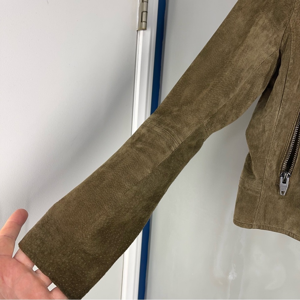 SL8 Blank Nyc Women's Green olive Suede Leather Moto Jacket Asymmetric Crop SZ M - Picture 6 of 13